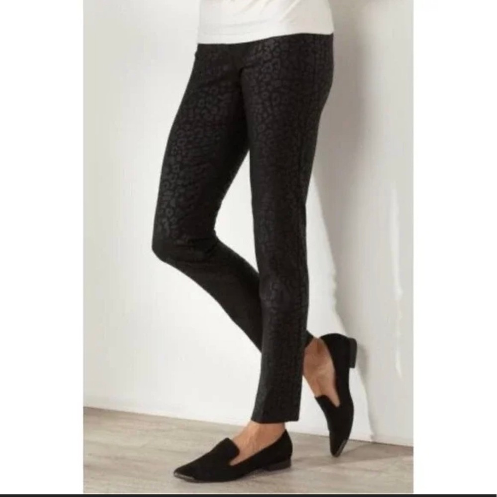 Soft Surroundings Womens Black Leopard Print Pull On Slim‎ Pants 2BZ93 Size M